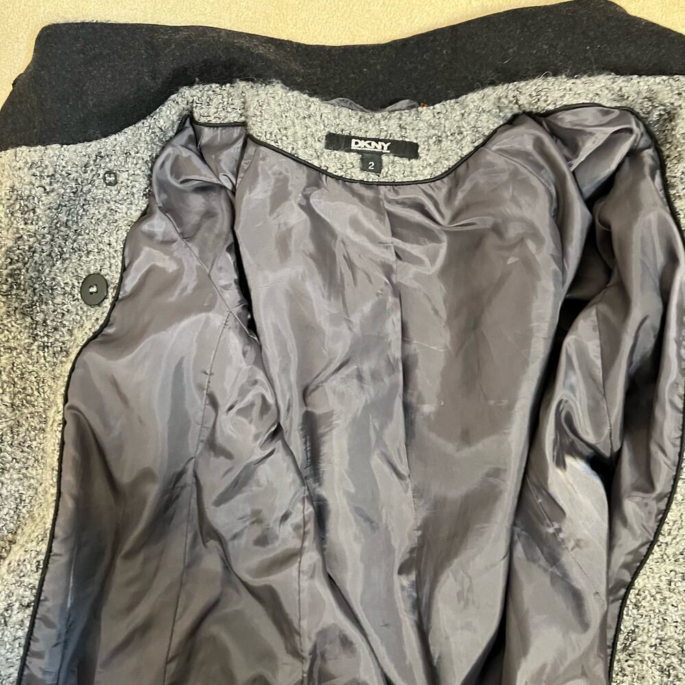 DKNY Peacoat Wool Blend Double Breasted Boucle Grey and Black Size 2 - Picture 11 of 14